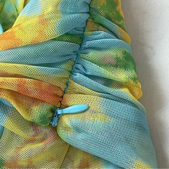 ZARA - TULLE MESH CORSET FLORAL CROPPED TOP green yellow blue neon Sz Large - Picture 8 of 12